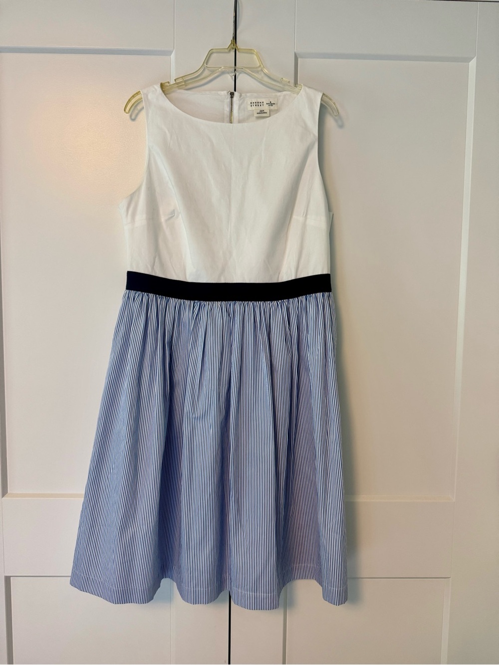 Kate Spade White & Blue Striped Fit-and-Flare Dress